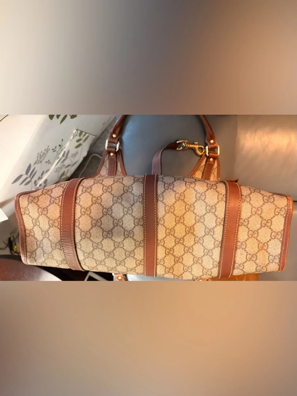 Gucci GG Canvas Shoulder Bag with Leather Trim | Dust Bag Included